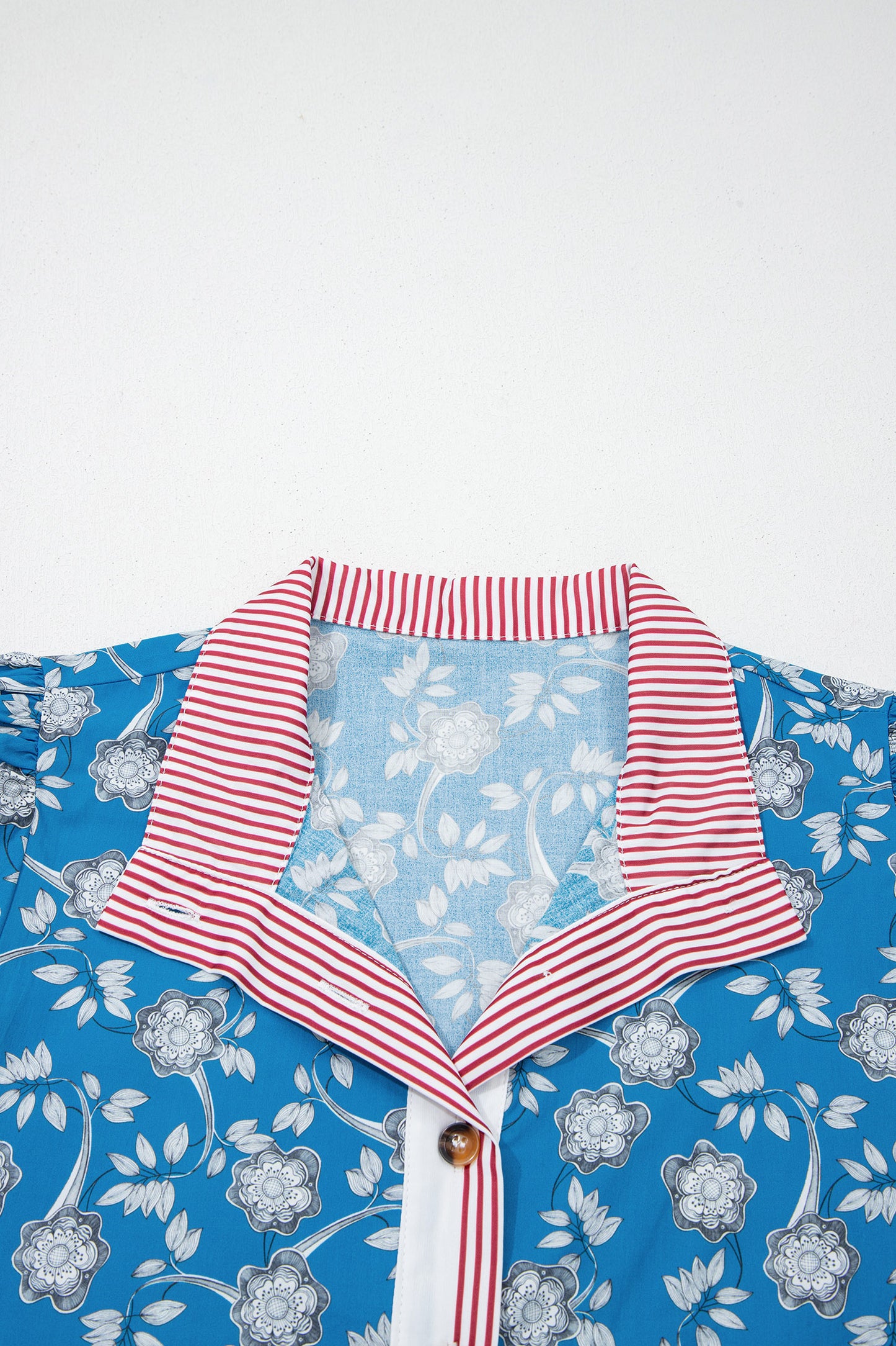 Retro Blue Floral Print Blouse