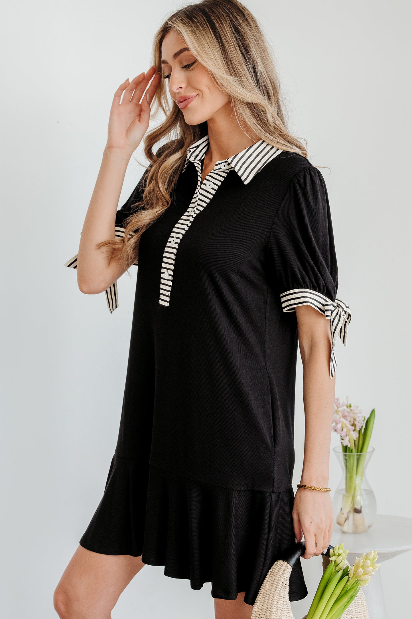 Black Stripe Detail Polo Dress