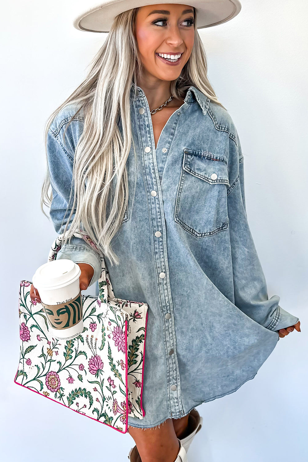 Raw Hem Denim Loose Shirt Dress