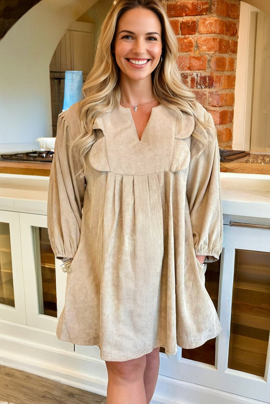 Scallop Detail Plus Size Mini Dress in Parchment