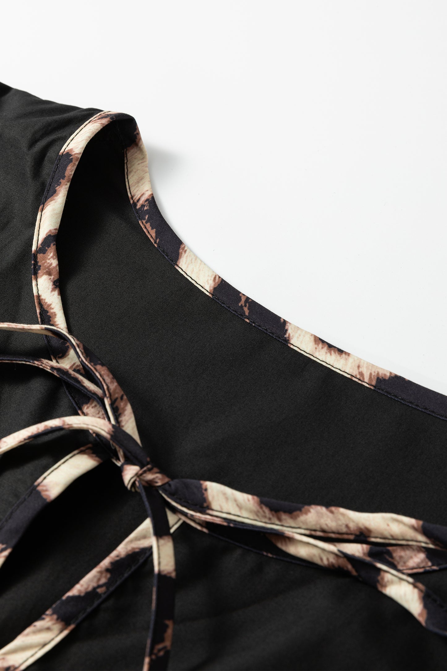 Leopard Trim Black Mini Dress in Plus Size