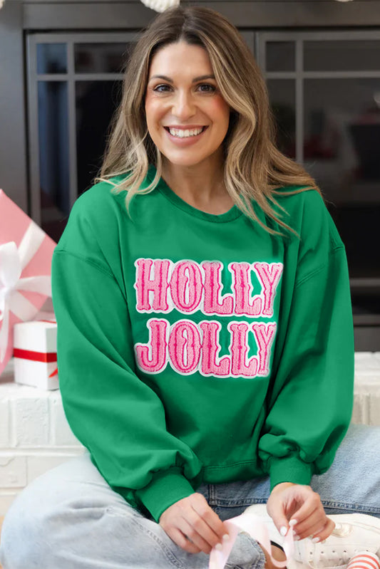 HOLLY JOLLY Embroidered Christmas Sweatshirt