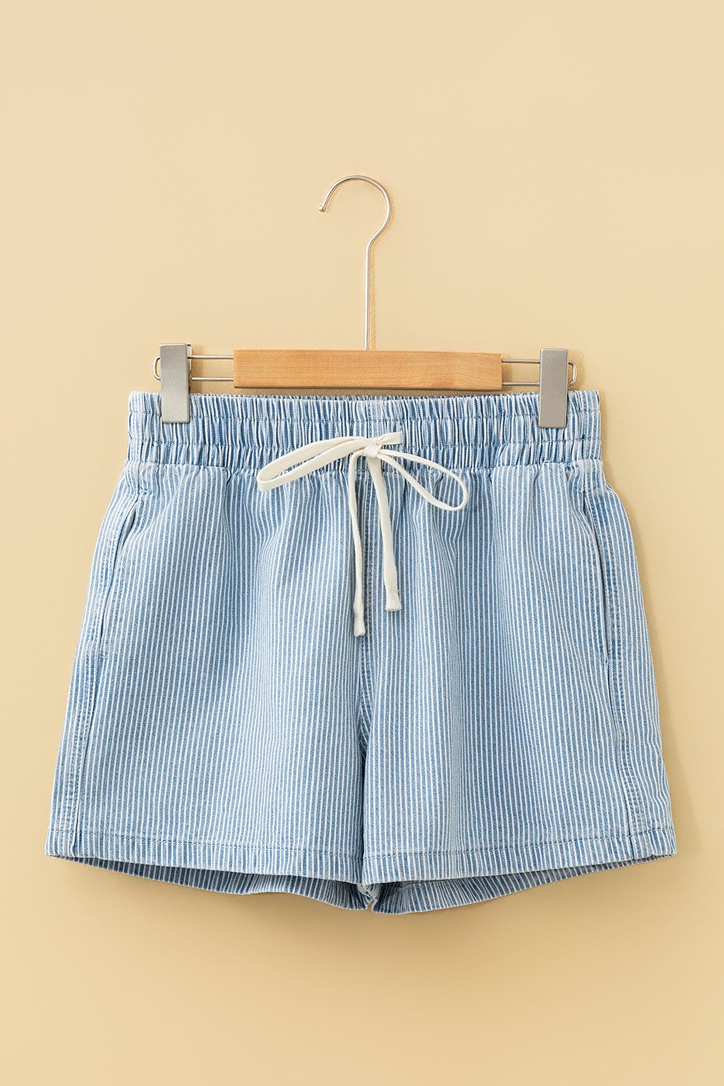 Sky Blue Striped Denim Shorts