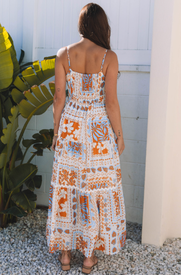 Orange Patchwork Print Maxi Dress