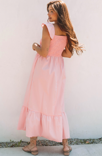 Flutter Sleeve Smocked Waist Maxi Dress