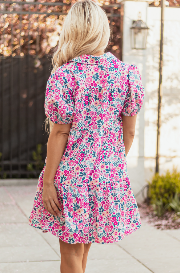 Pink Floral Collared Dress