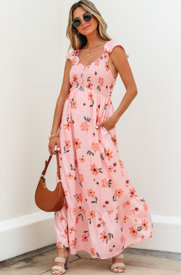 Sweet Pink Smocked Maxi Dress