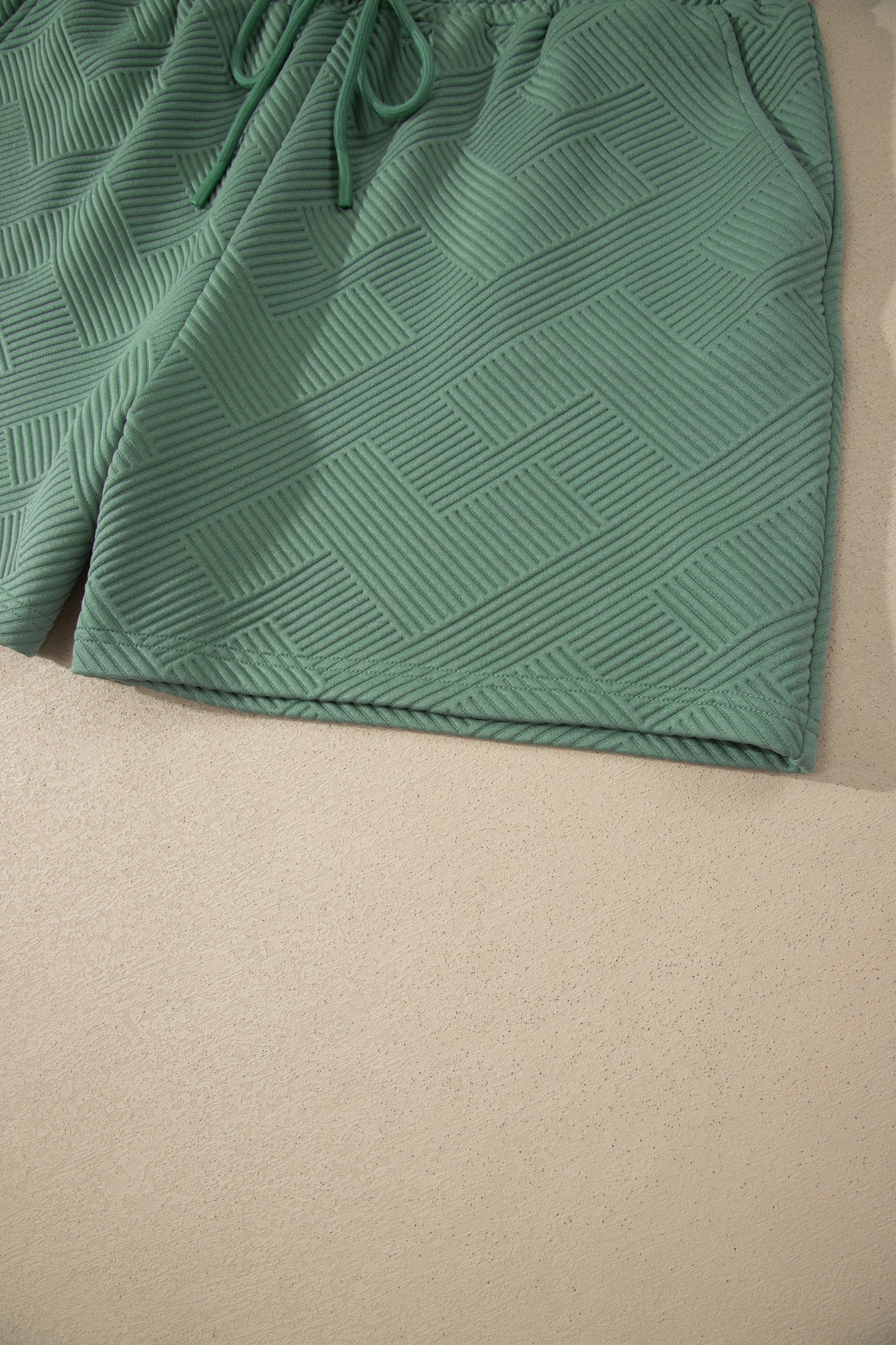 Mineral Blue Textured Shorts Set in Plus Size