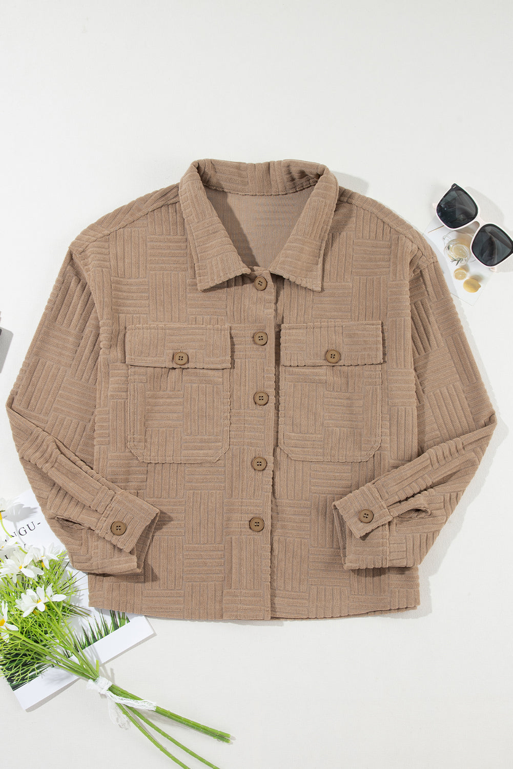 Khaki Textured Button-up Shacket