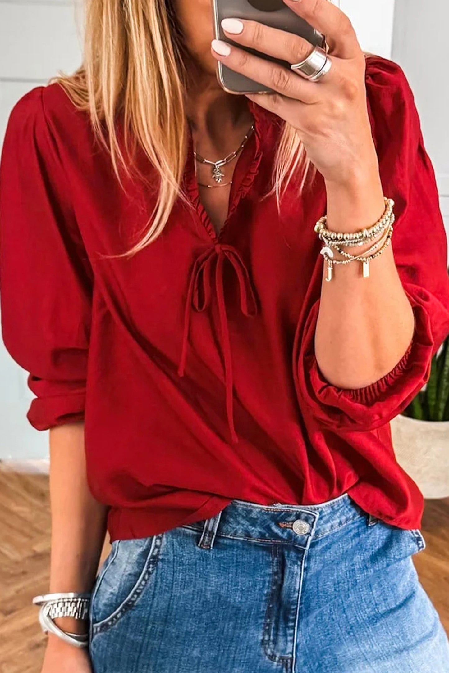 Frilly V-Neck Blouse