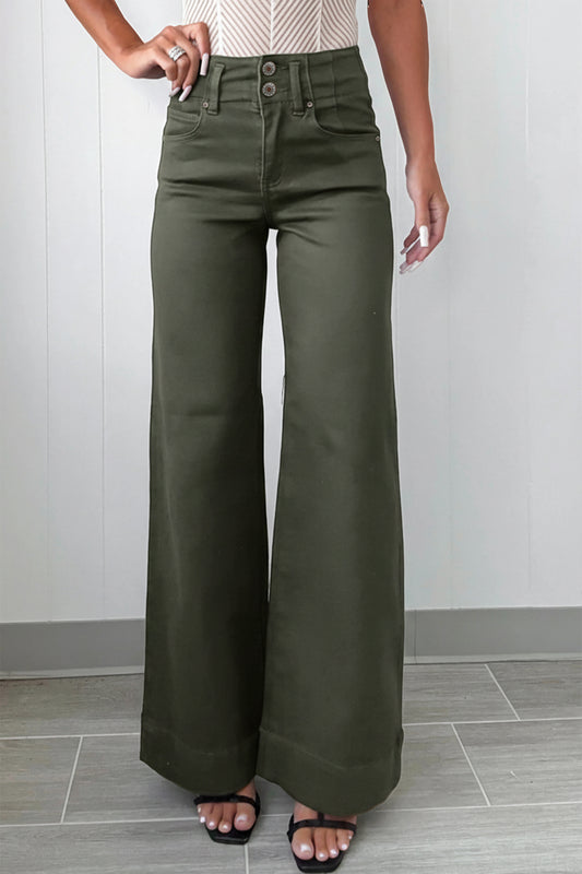 Double-Button High Waist Flared Bottom Jeans