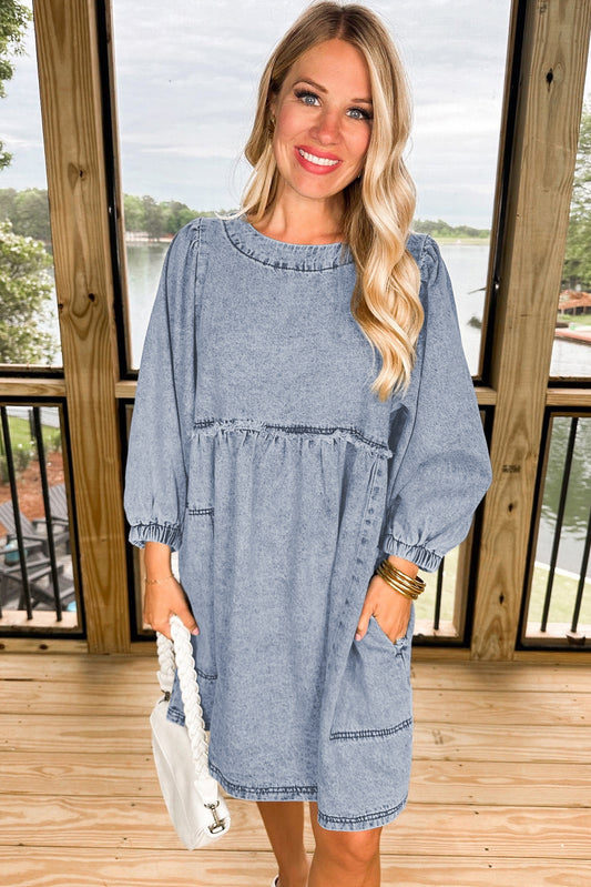 Beau Blue Light Wash Denim Mini Dress