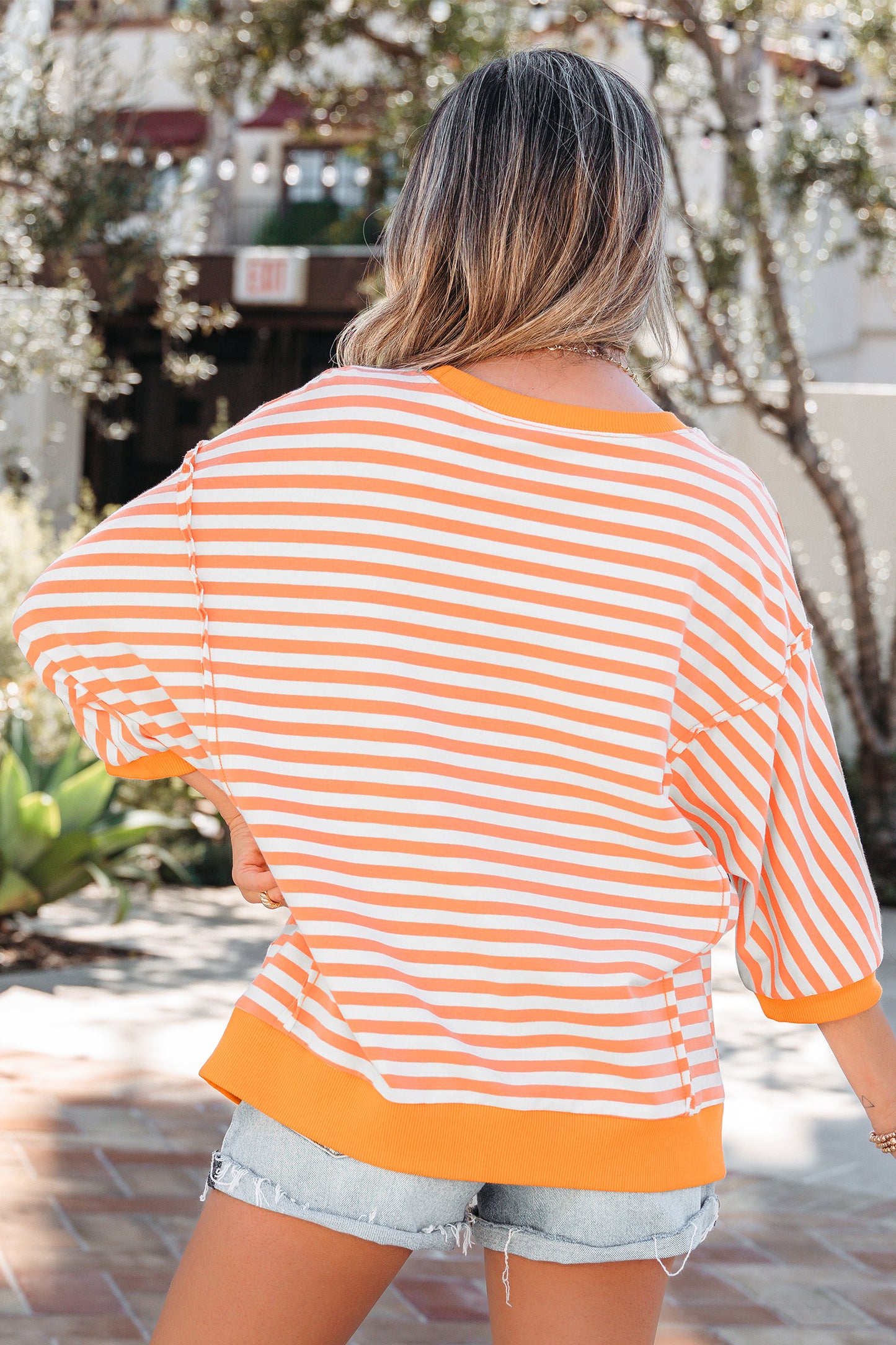 Orange Striped Pullover Top