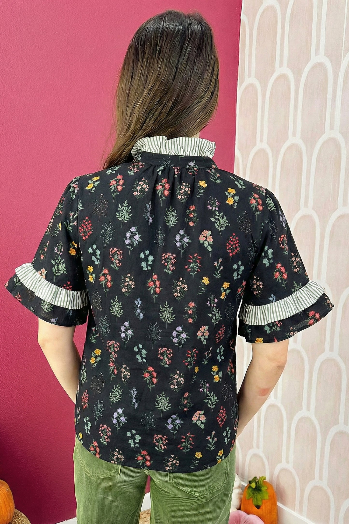 Frilled Trim Floral Blouse