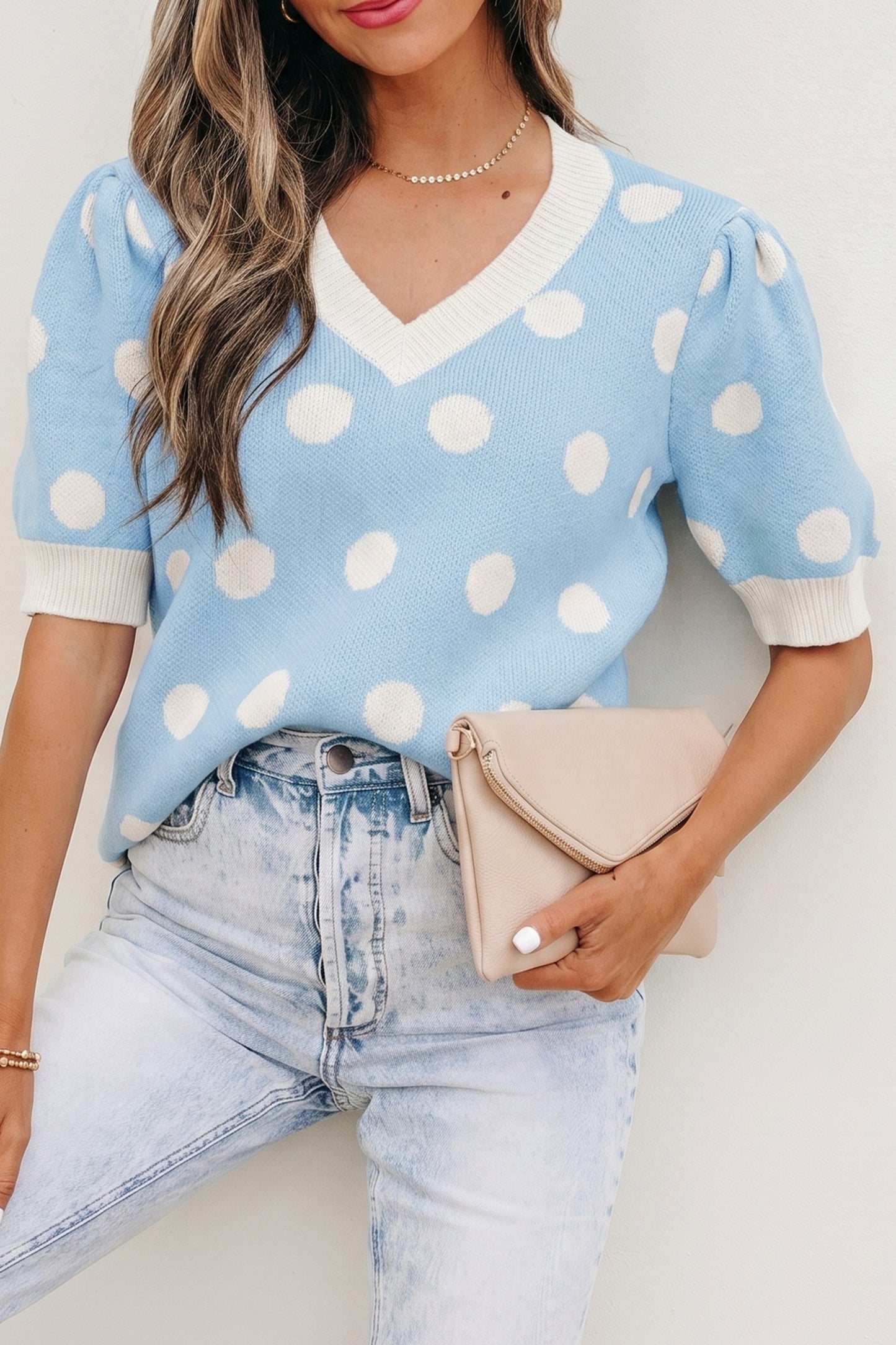 Polka Dot Puff Short Sleeve Sweater