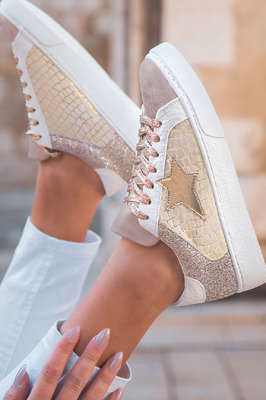 Gold Glitter Star Lace-up Sneakers