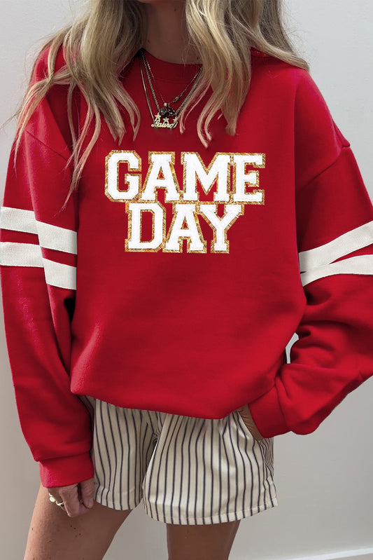 Fiery Red Glitter Trim GAME DAY Varsity Sweatshirt