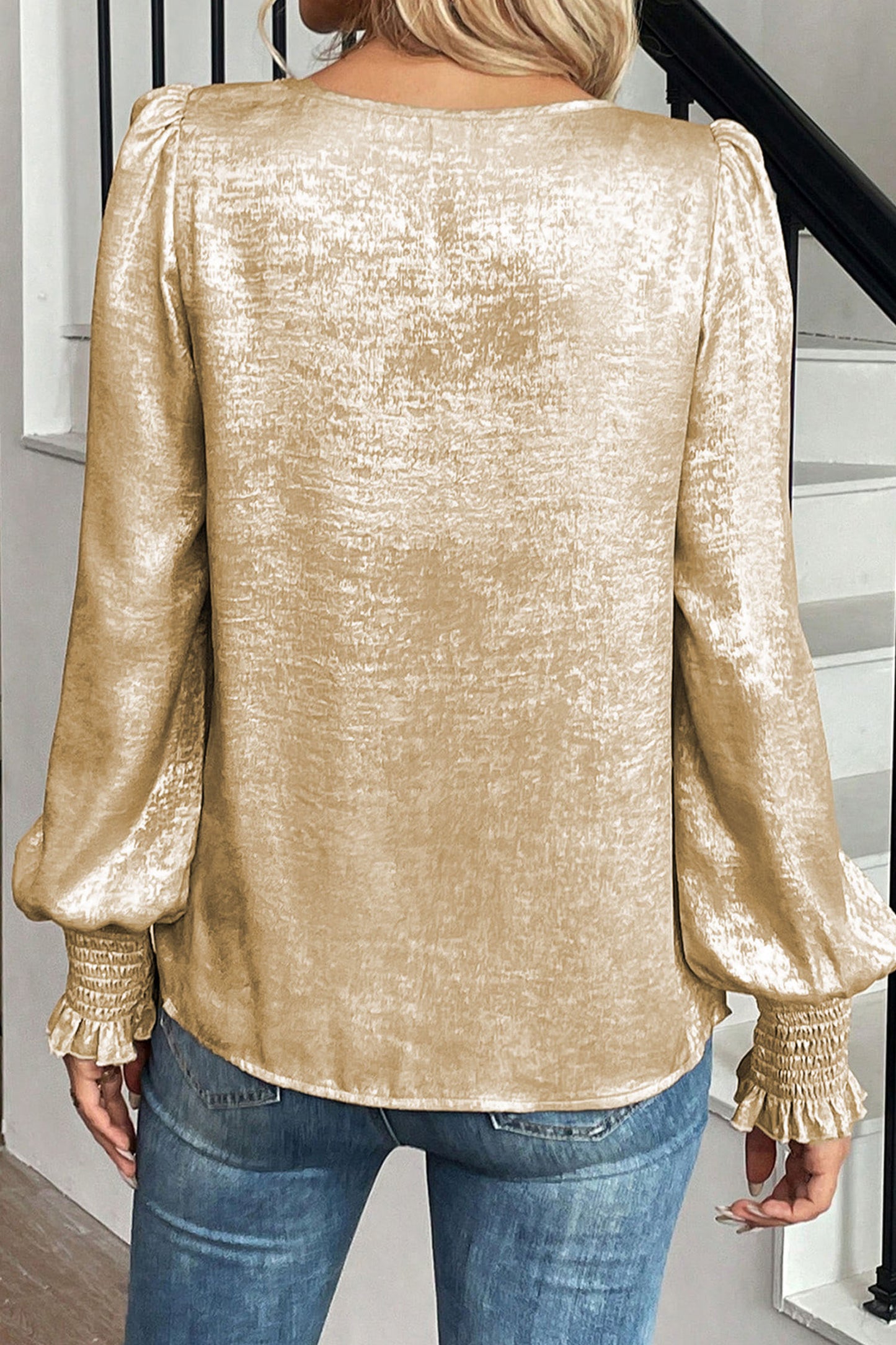Metallic Flounce Sleeve Blouse in Plus Size