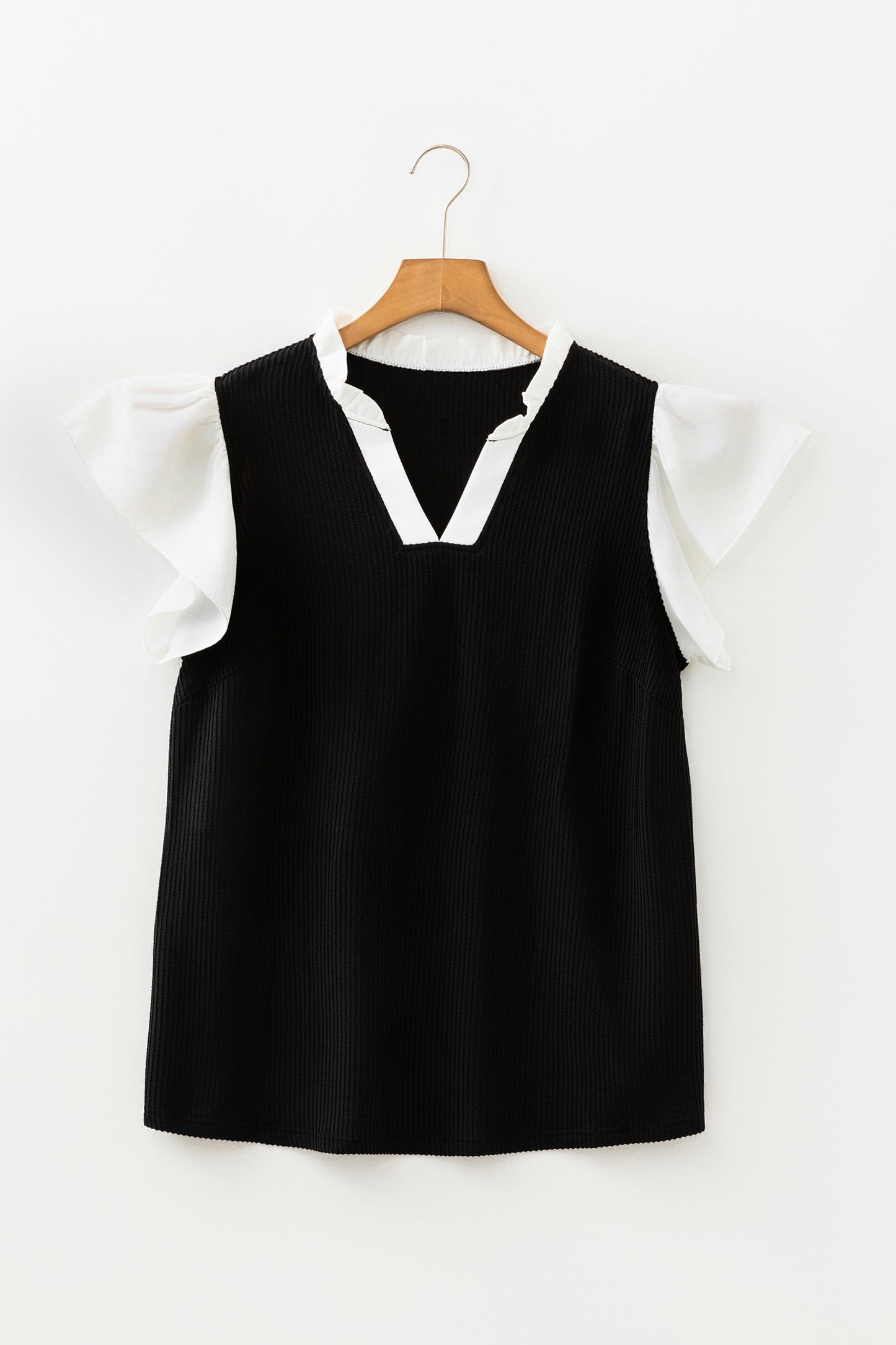 Ruffled Sleeve Ribbed Blouse in Plus Size