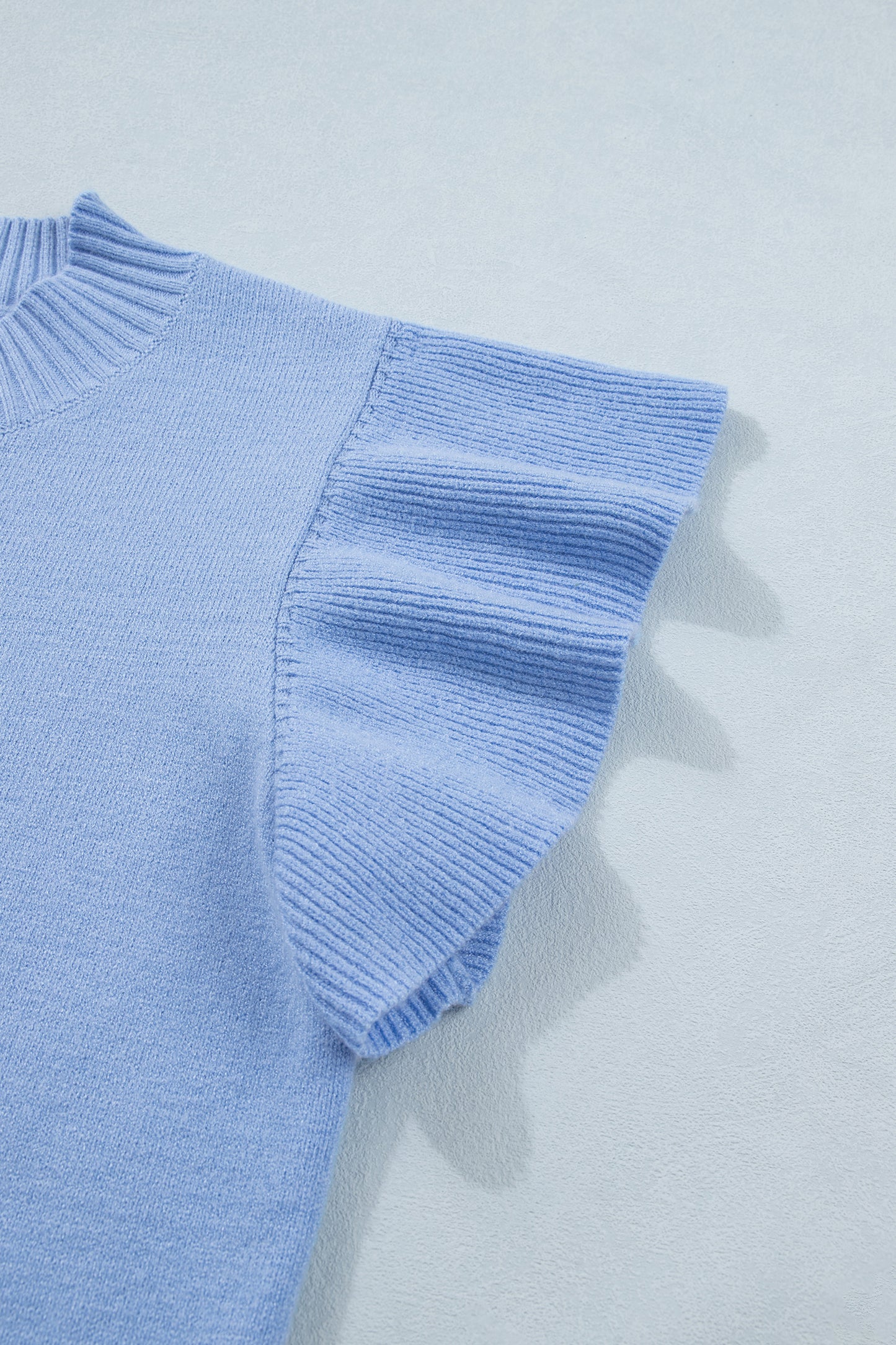 Ribbed Ruffle Sleeve Sweater