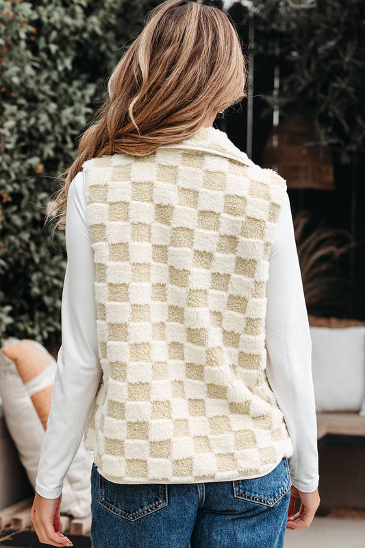 Khaki Checkered Snap Button Vest