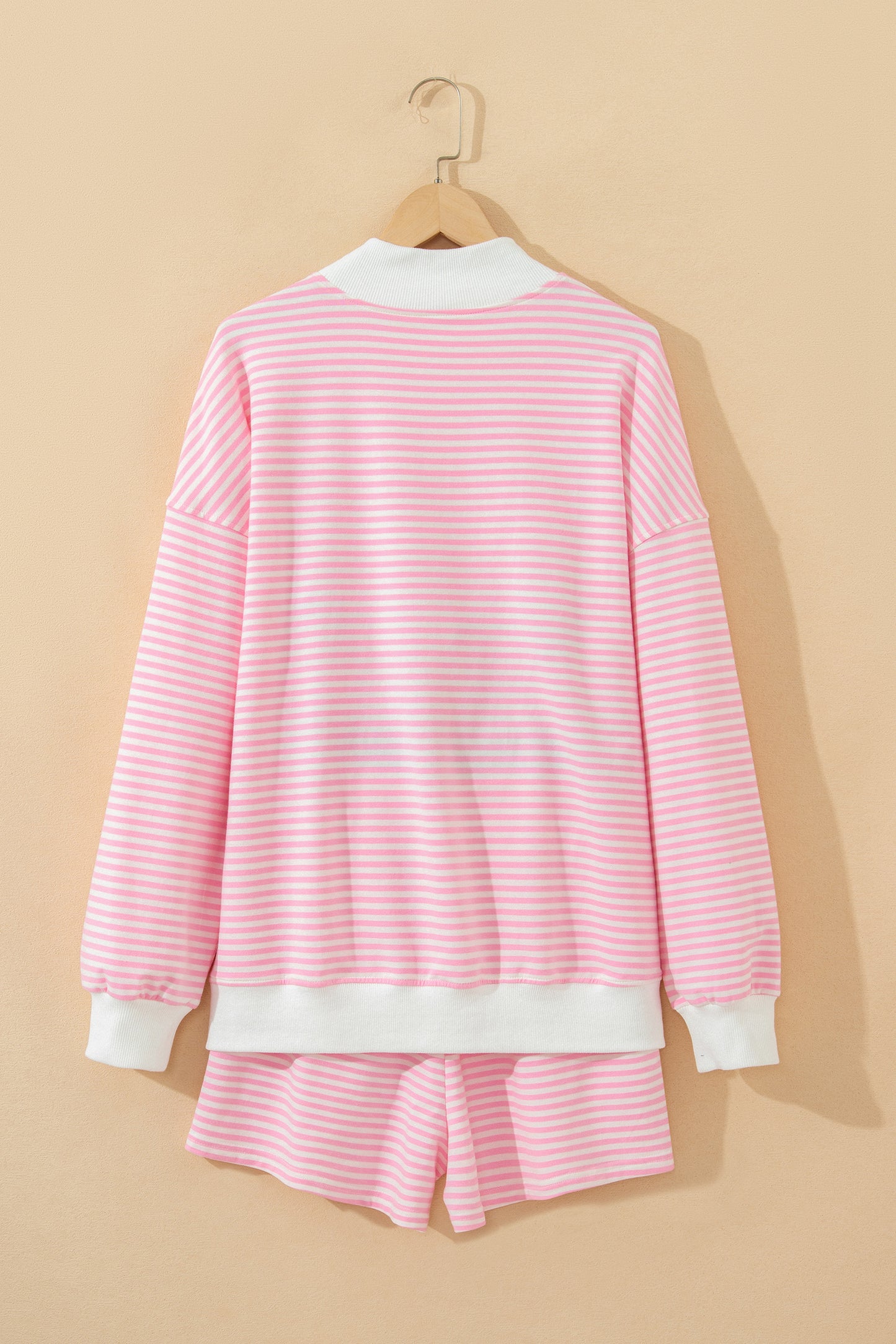 Pink Striped Sweatshirt and Shorts Set