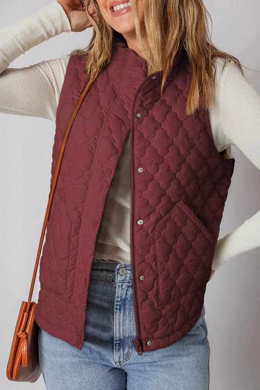 Flower Quilted Snap Button Vest in Ginger