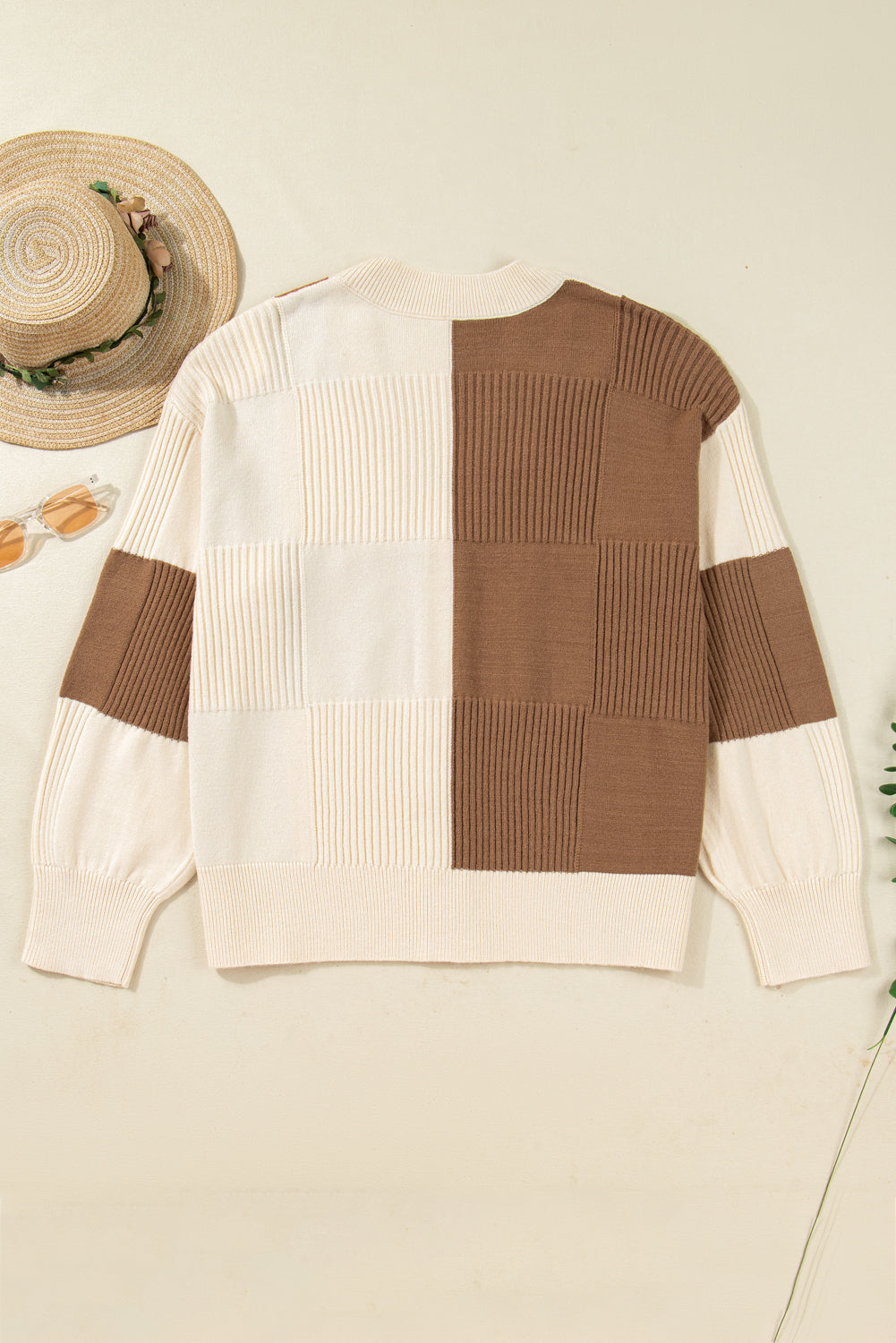 Khaki Checkered Plus Size Cardigan Sweater