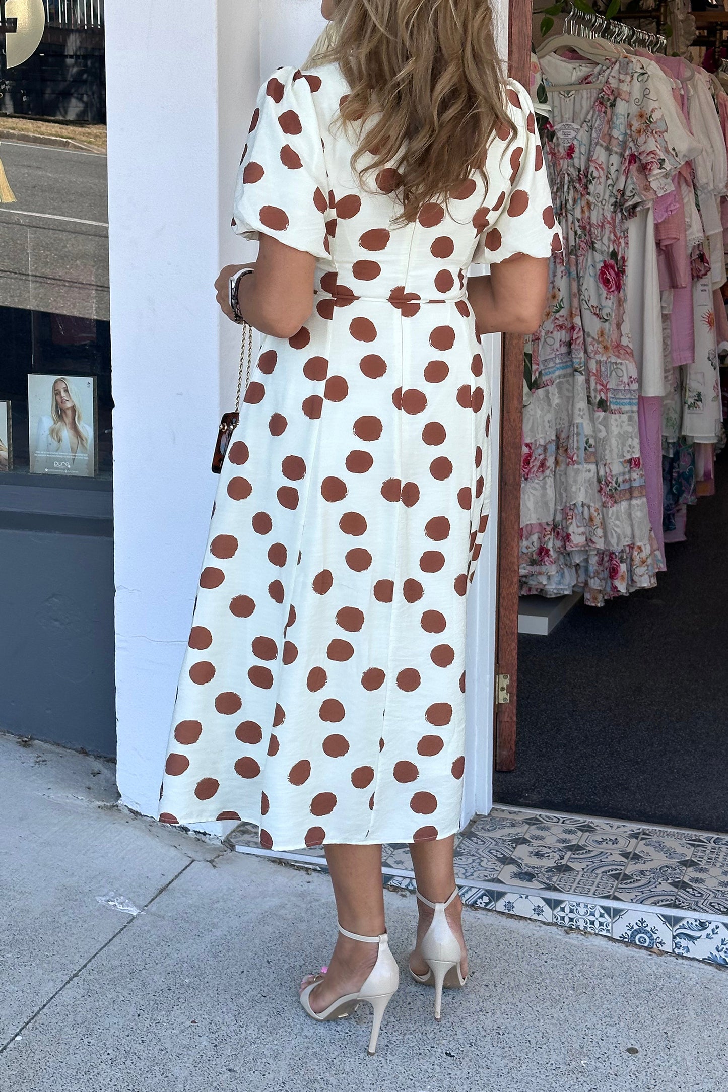Polka Dot Tie Waist Midi Dress
