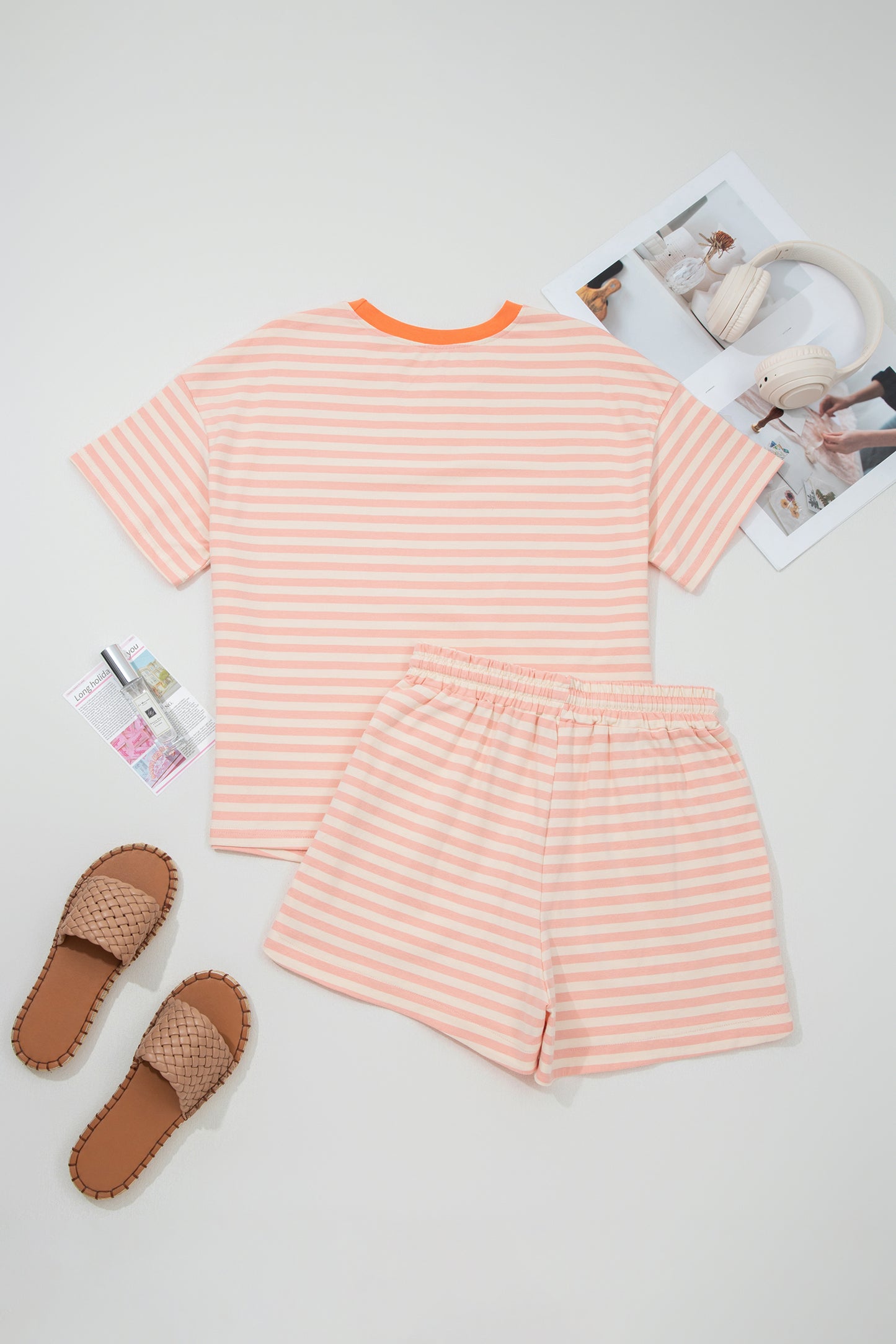 Pink Striped Tee and Shorts Set