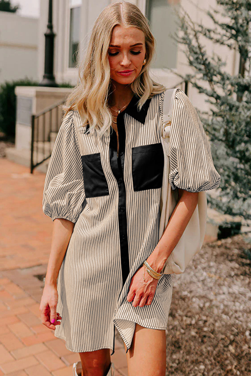 Striped Colorblock Shirt Dress