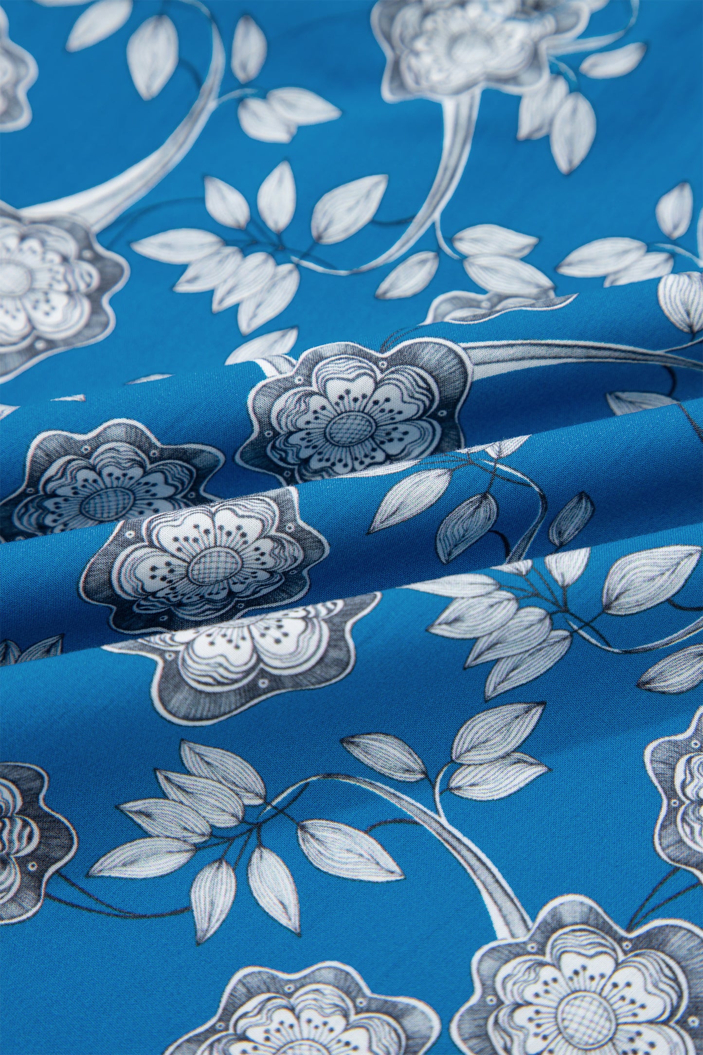Blue Floral Short Sleeve Blouse