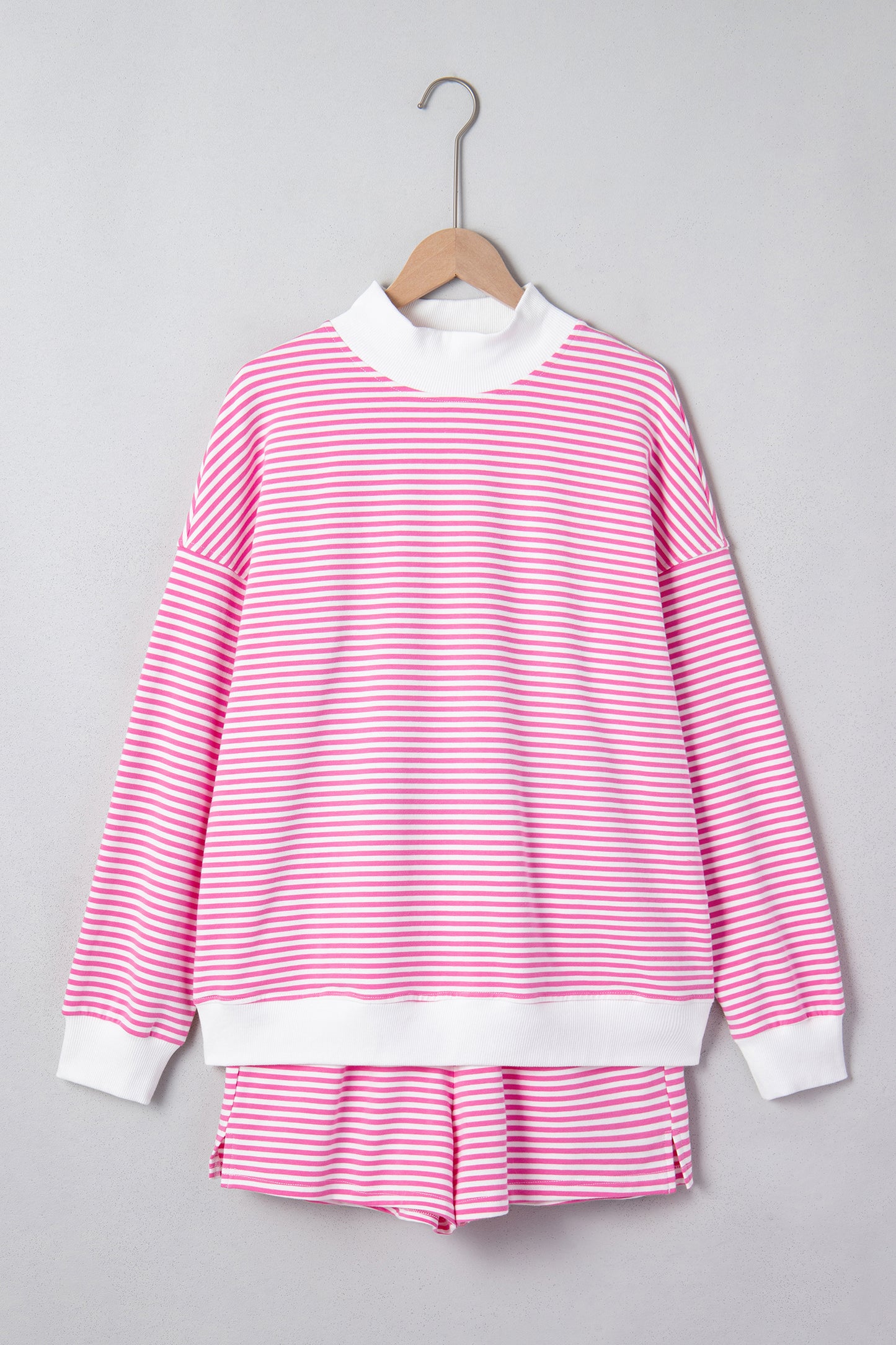 Pink Striped Sweatshirt and Shorts Set