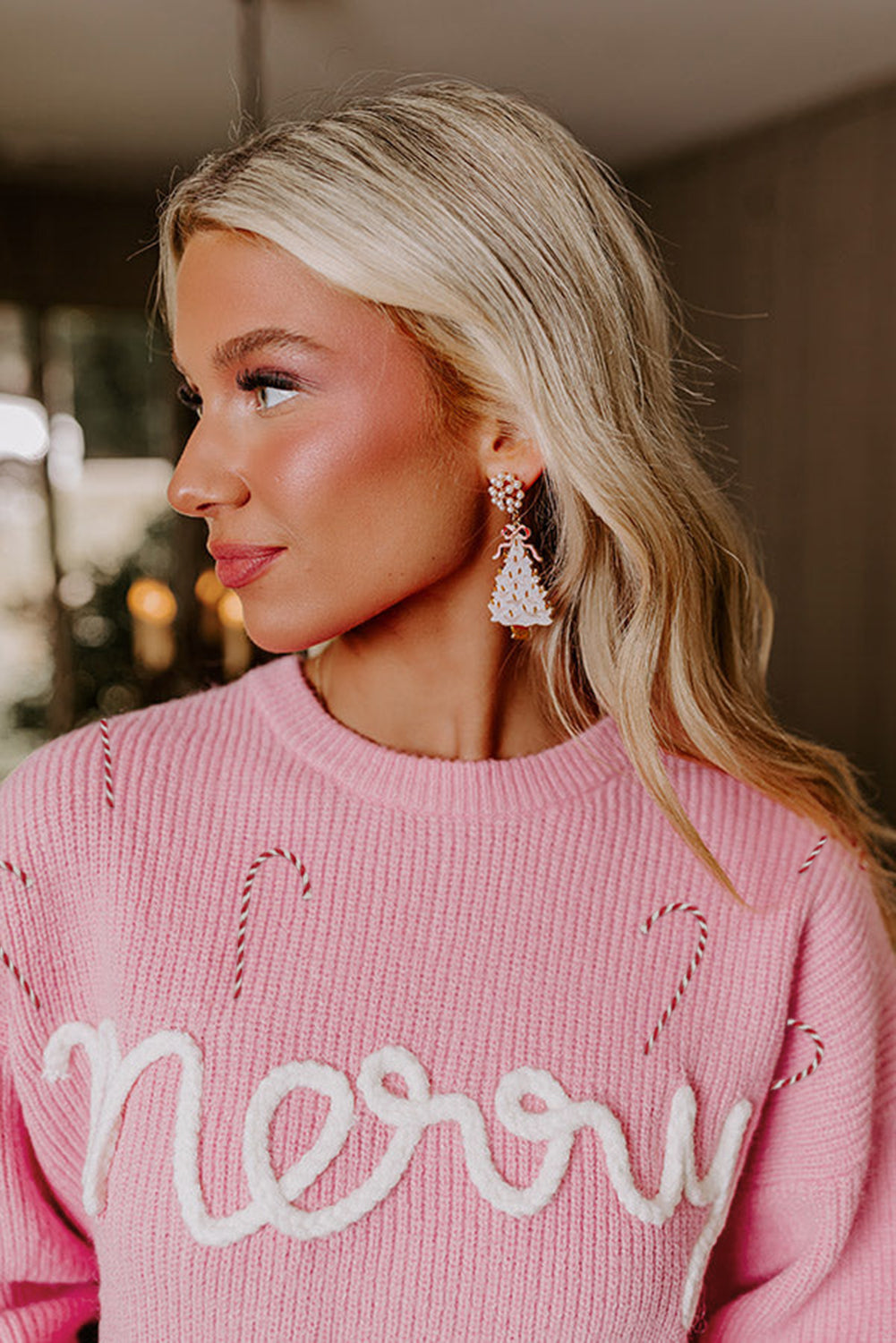Pink Puff Merry Candy Cane Sweater