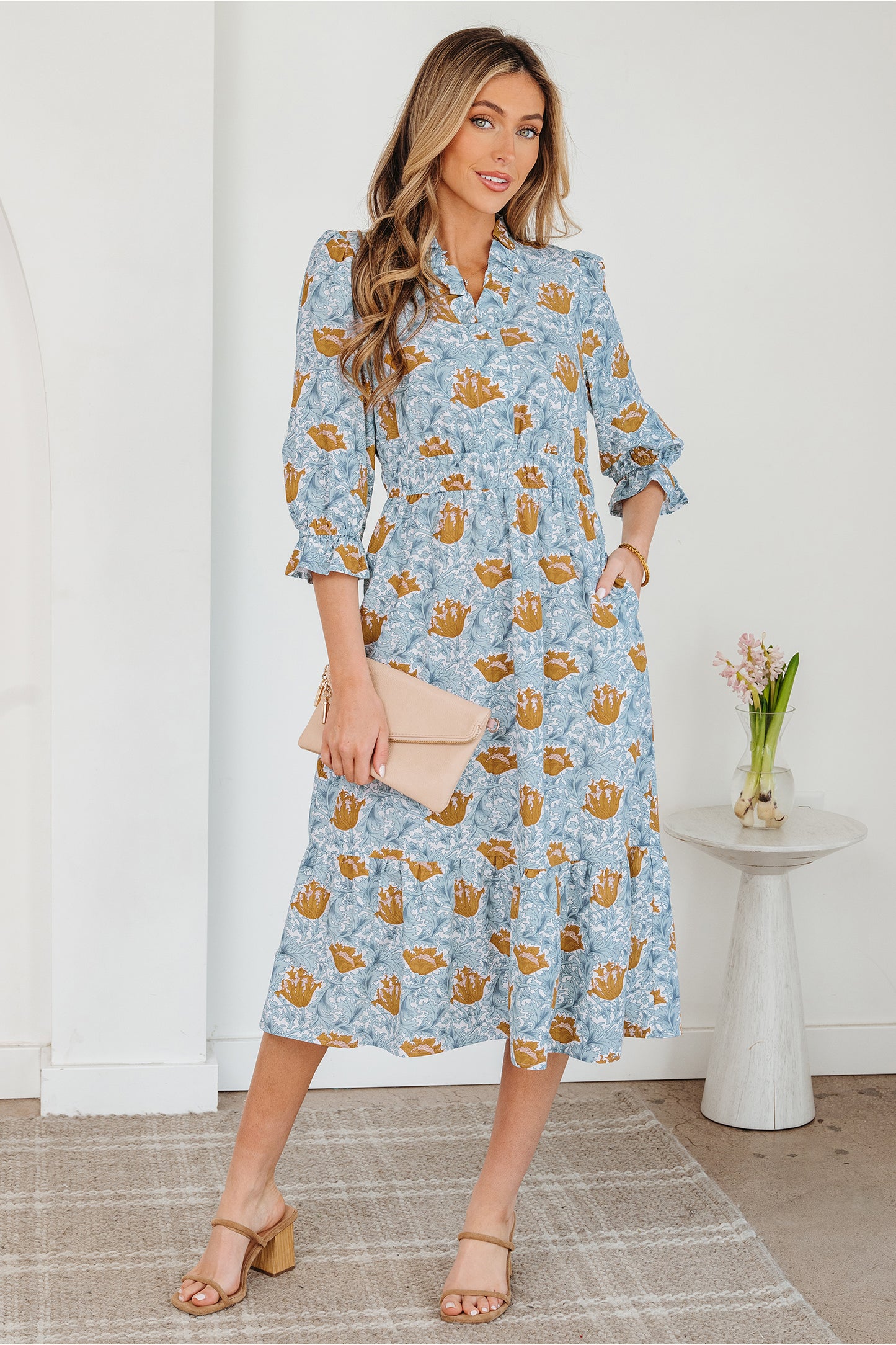 Floral Print Frilled Neck Dress