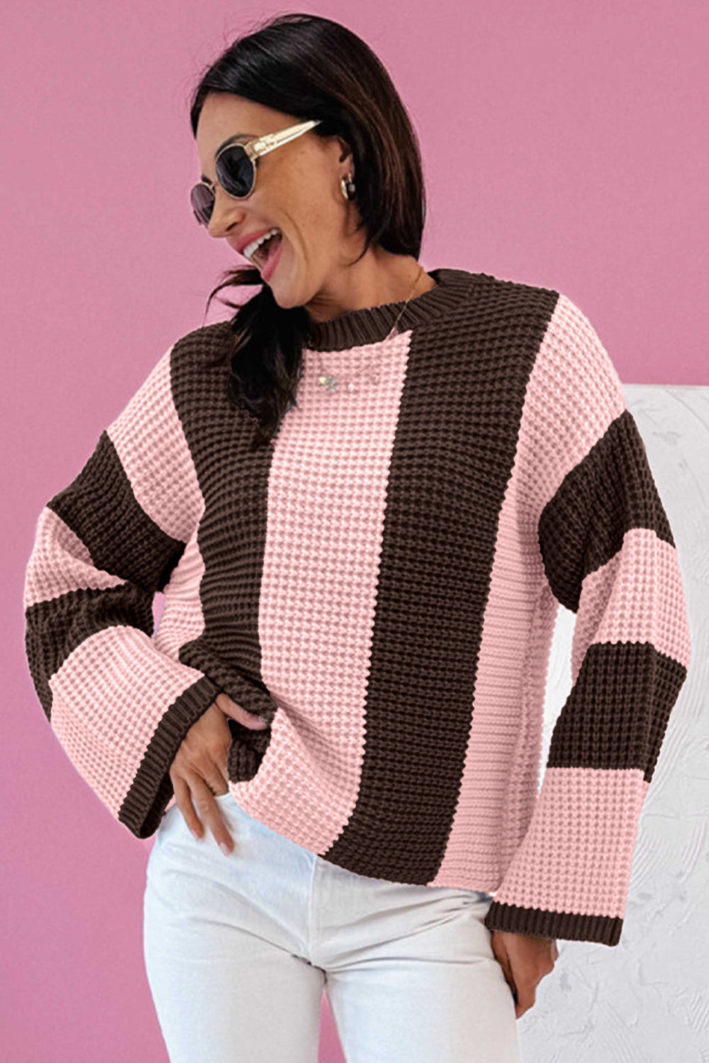 Fushia Striped Color Block Sweater