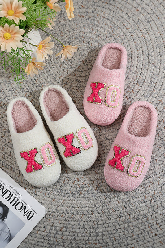 XO Glitter Trim Plush Slippers