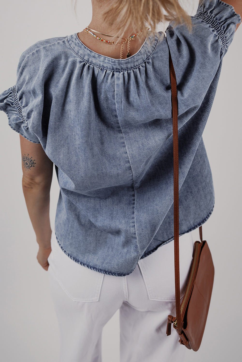 Dusk Blue Ruffled Denim Top