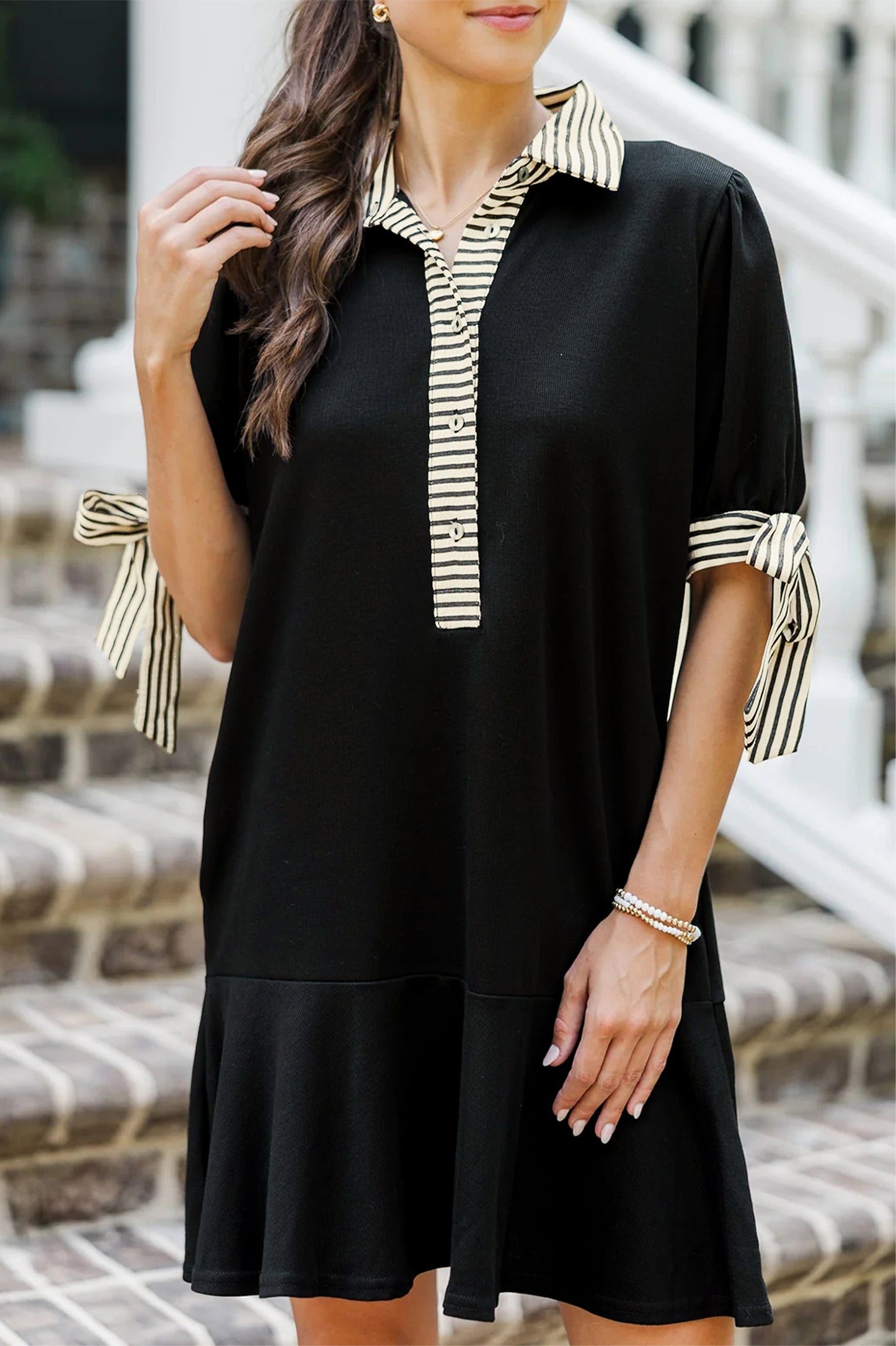 Black Stripe Detail Polo Dress