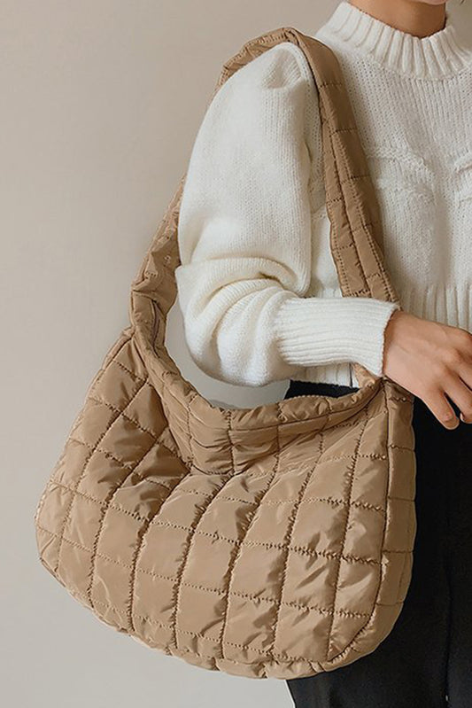 Beige Quilted Large Shoulder Bag
