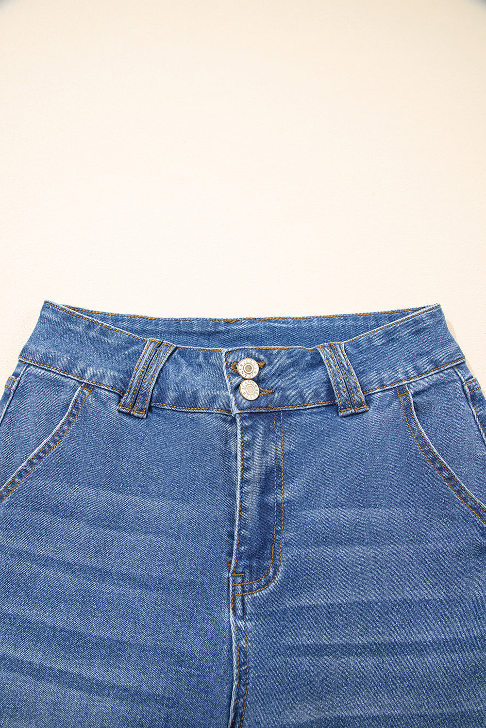 Double Button Fly Straight Leg Jeans