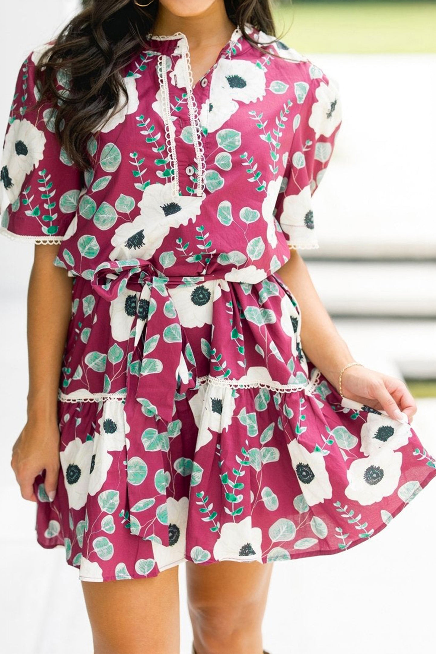 Poppy Puff Sleeve Mini Dress with Belt