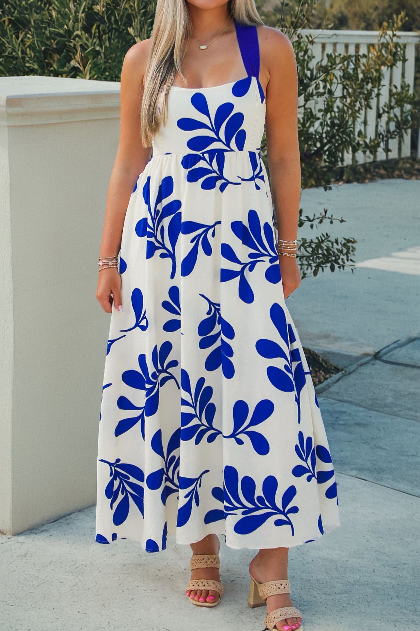 Summer Blue Criss-cross Tie Back Dress