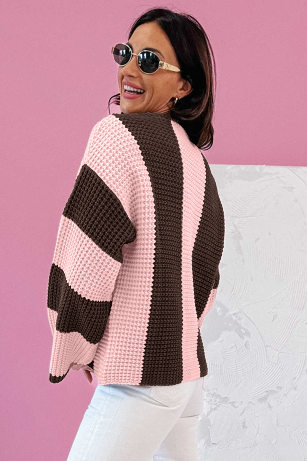 Fushia Striped Color Block Sweater