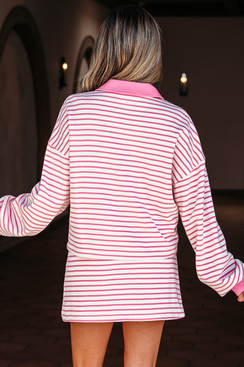 Pink Striped Pullover and Skort 2pc Set
