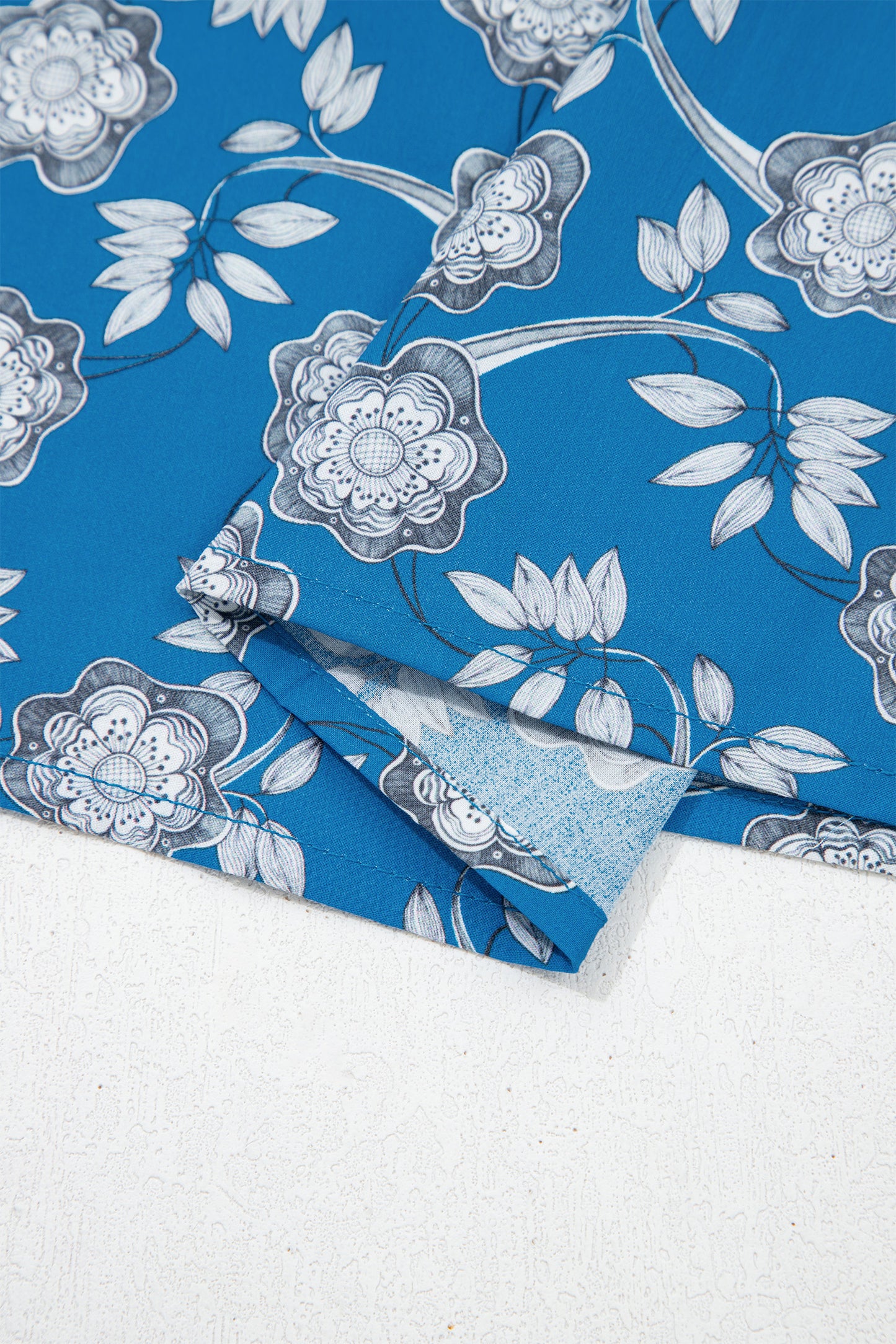 Blue Floral Short Sleeve Blouse