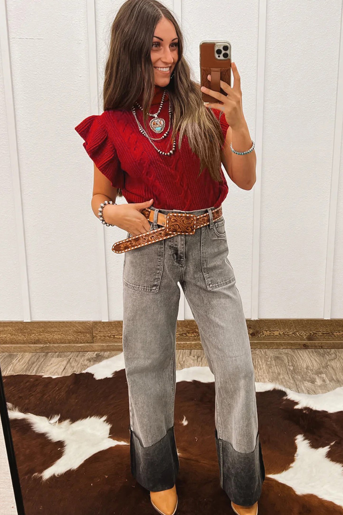 Ruffle Sleeve Cable Knit Sweater