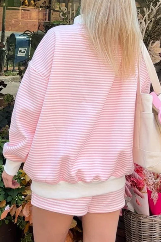 Pink Striped Sweatshirt and Shorts Set
