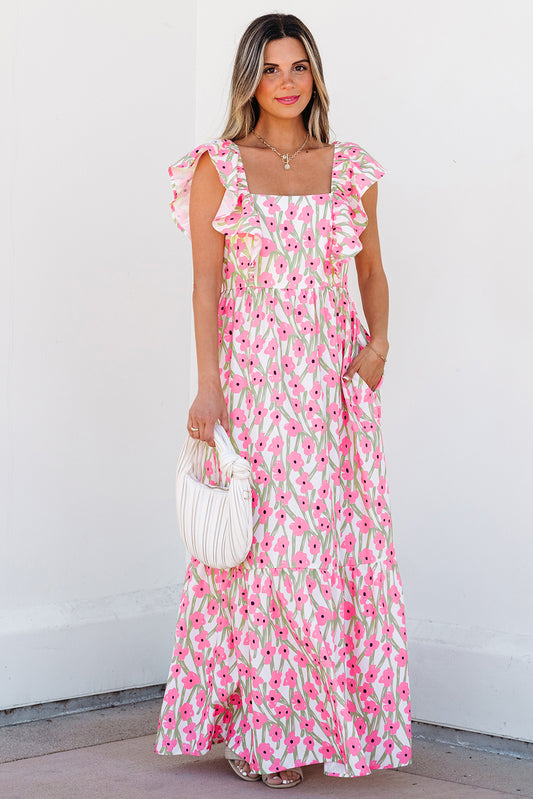 Pink Penny Ruffled Strap Maxi Dress