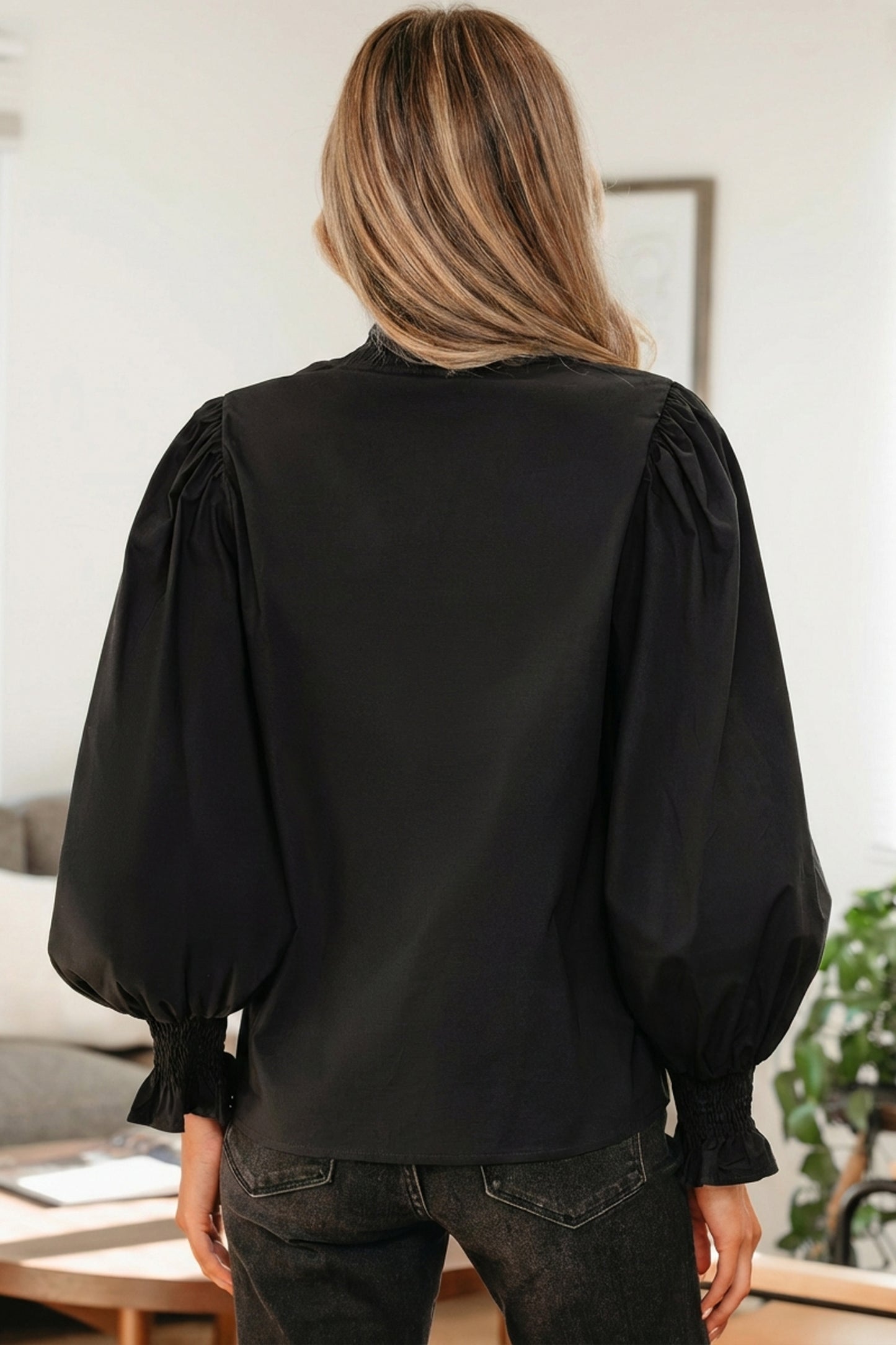 Black Leopard Trim Blouse